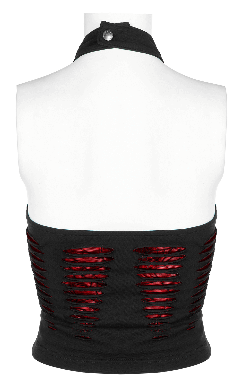 Women's Red Spider Mesh Halter Top with Hollow Design