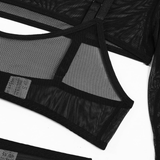 Women's Sensual Set of Black Sheer Cut-Out Lingerie / Crop Top with Gloves / Sexy Outfits - EVE's SECRETS