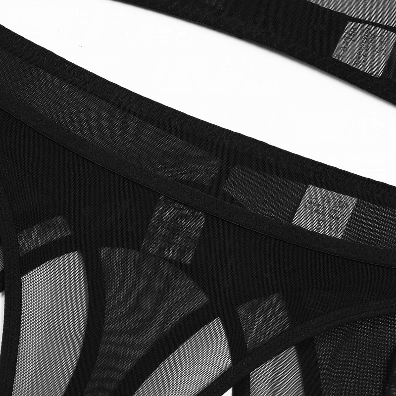 Women's Sensual Set of Black Sheer Cut-Out Lingerie / Crop Top with Gloves / Sexy Outfits - EVE's SECRETS