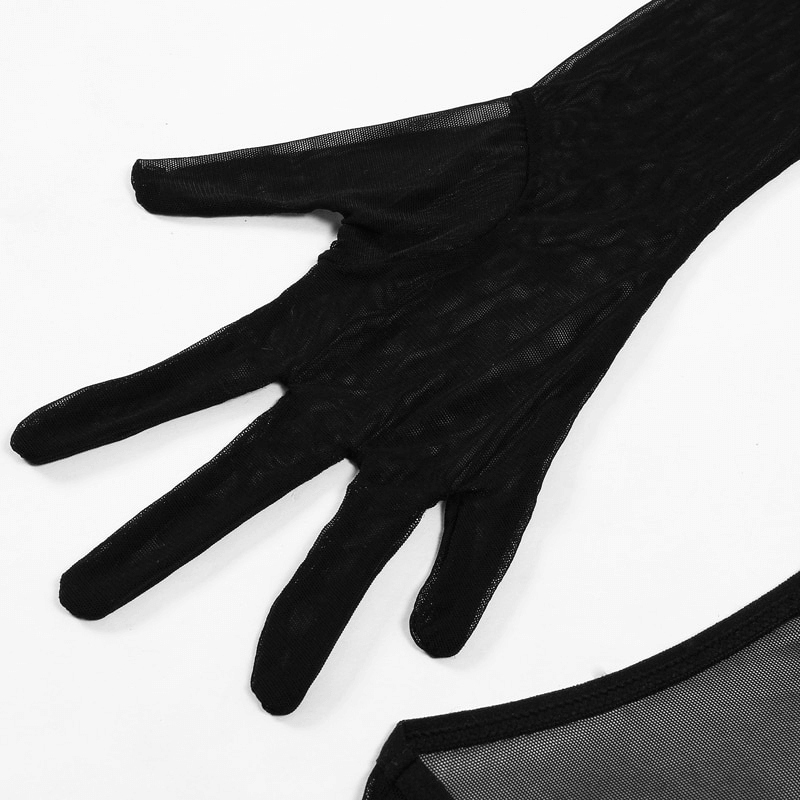 Women's Sensual Set of Black Sheer Cut-Out Lingerie / Crop Top with Gloves / Sexy Outfits - EVE's SECRETS
