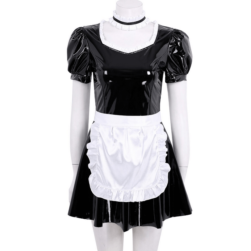 Women's Sexy Costume Maid with Ruffled Puff Sleeve / Erotic Fancy Dress with Apron - EVE's SECRETS