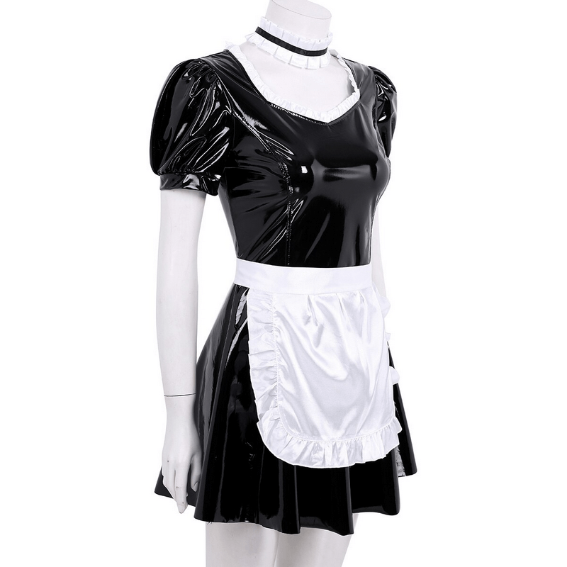 Women's Sexy Costume Maid with Ruffled Puff Sleeve / Erotic Fancy Dress with Apron - EVE's SECRETS