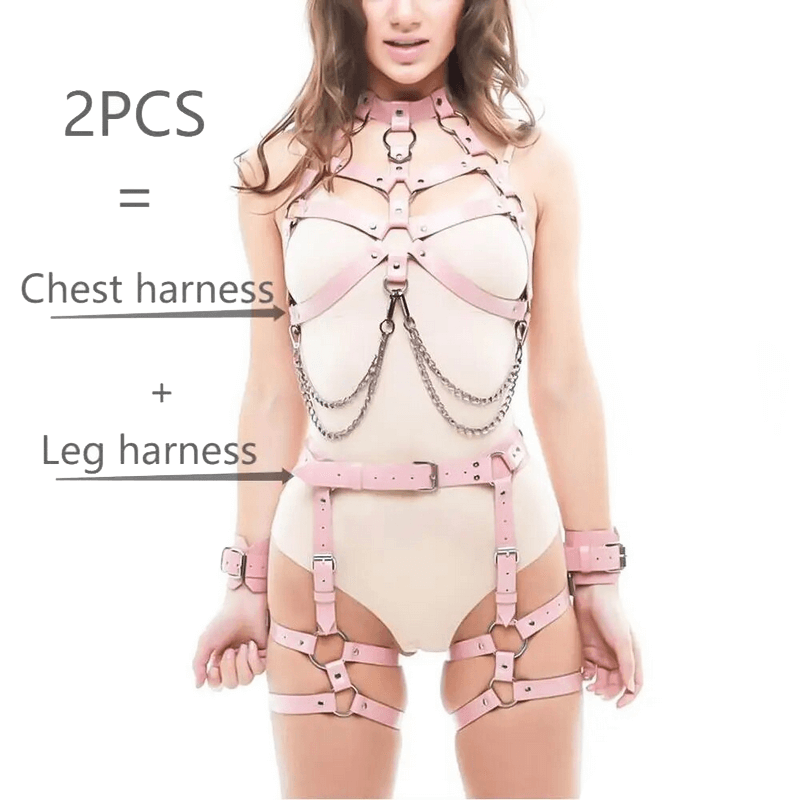 Women's Sexy Body Harness in Pink and Red Colors / BDSM Faux Leather Adjustable Bondage - EVE's SECRETS
