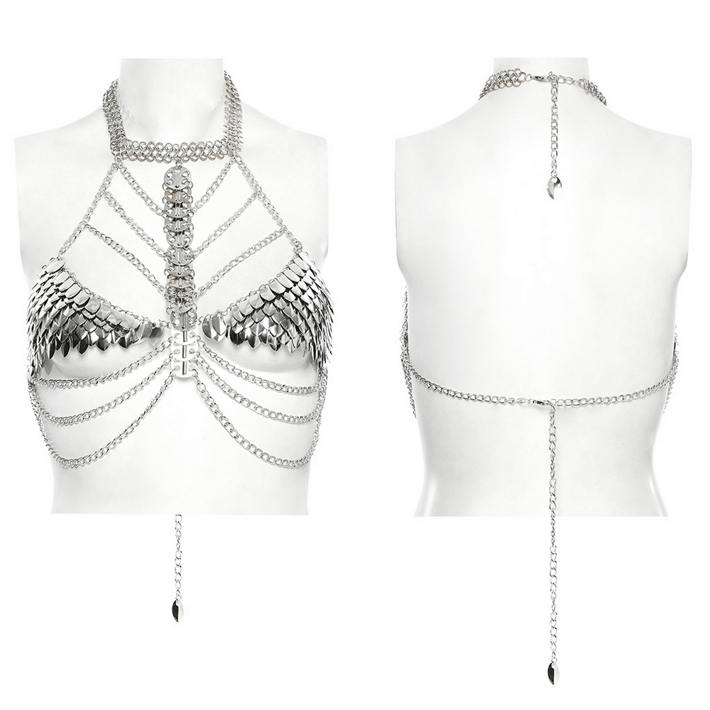 Women's Silver Chain Bra Harness with Dragon Scales