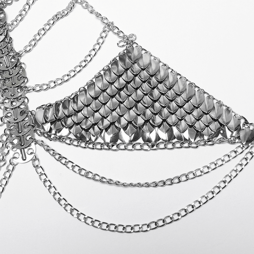 Women's Silver Chain Bra Harness with Dragon Scales