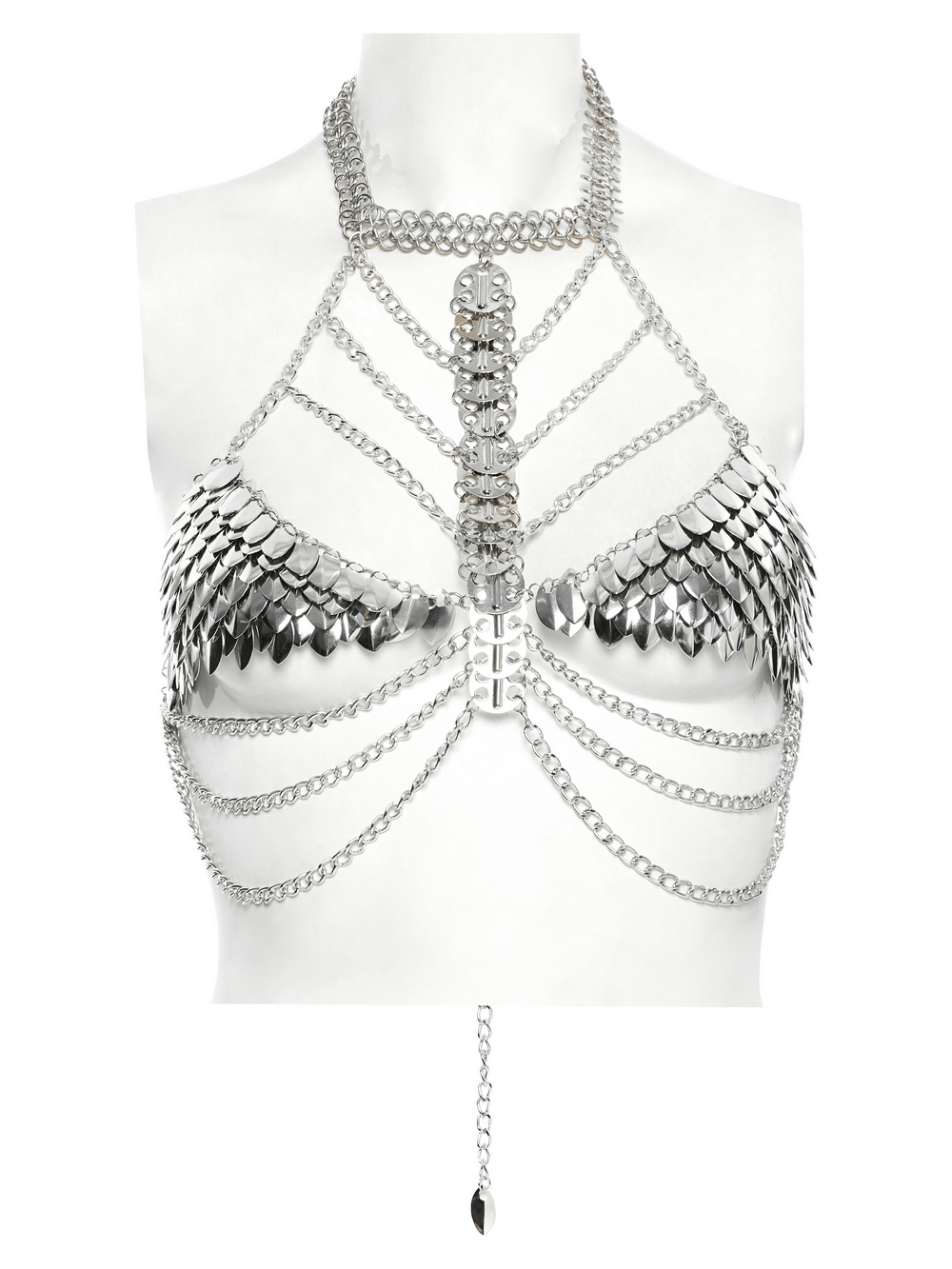 Women's Silver Chain Bra Harness with Dragon Scales