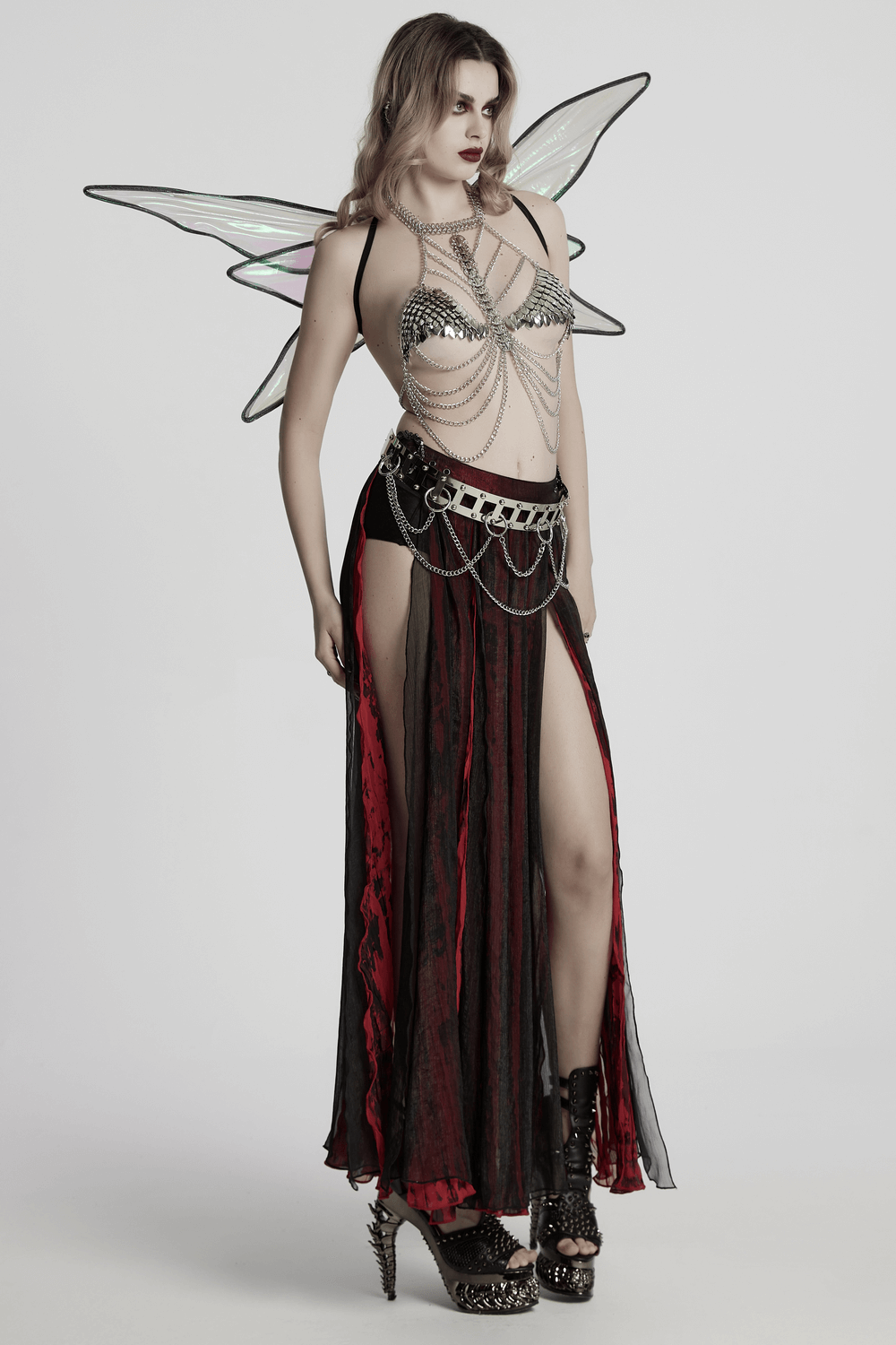 Women's Silver Chain Bra Harness with Dragon Scales