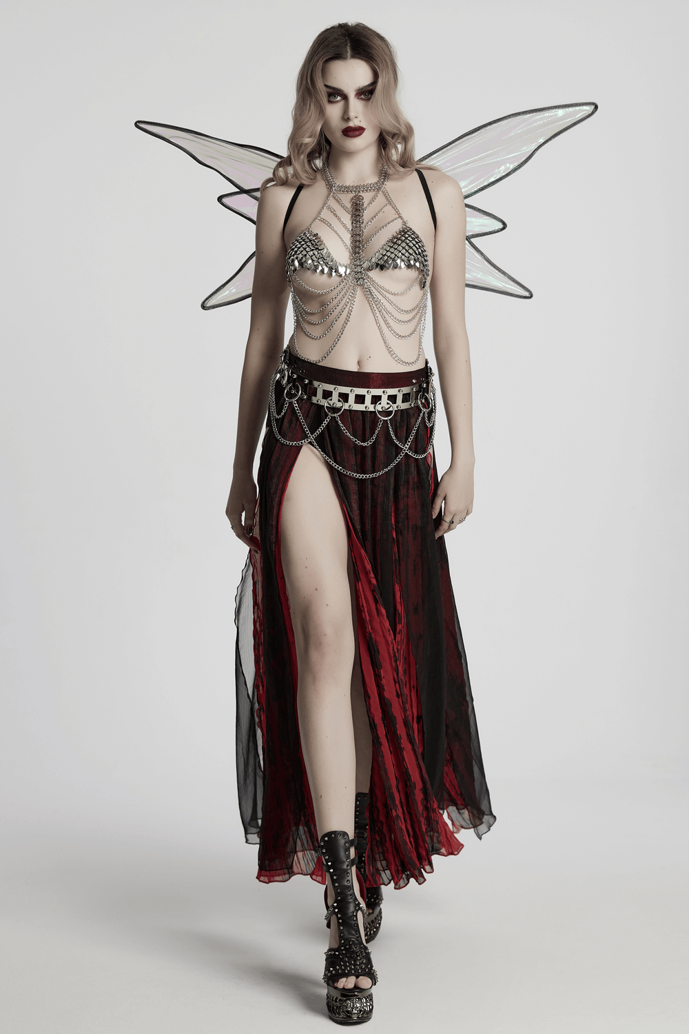 Women's Silver Chain Bra Harness with Dragon Scales
