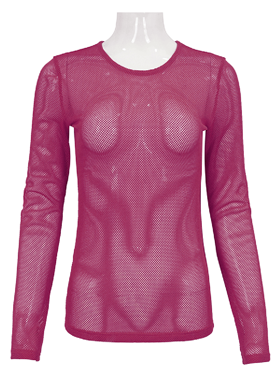 Women's Soft Stretchy Pink Mesh Top with Long Sleeves