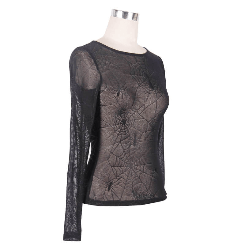 Women's Spider Web Black Top / Punk Rock Mesh Tops