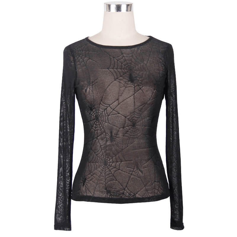 Women's Spider Web Black Top / Punk Rock Mesh Tops