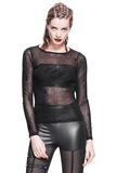 Gothic Stretchy Spider Web Muster Schwarzes Top für Frauen / Punk Rock Sexy durchsichtige Mesh Tops