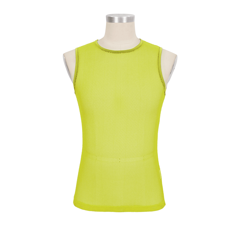 Yellow Men's Sleeveless Mesh Tank: Punk Round Neck Top