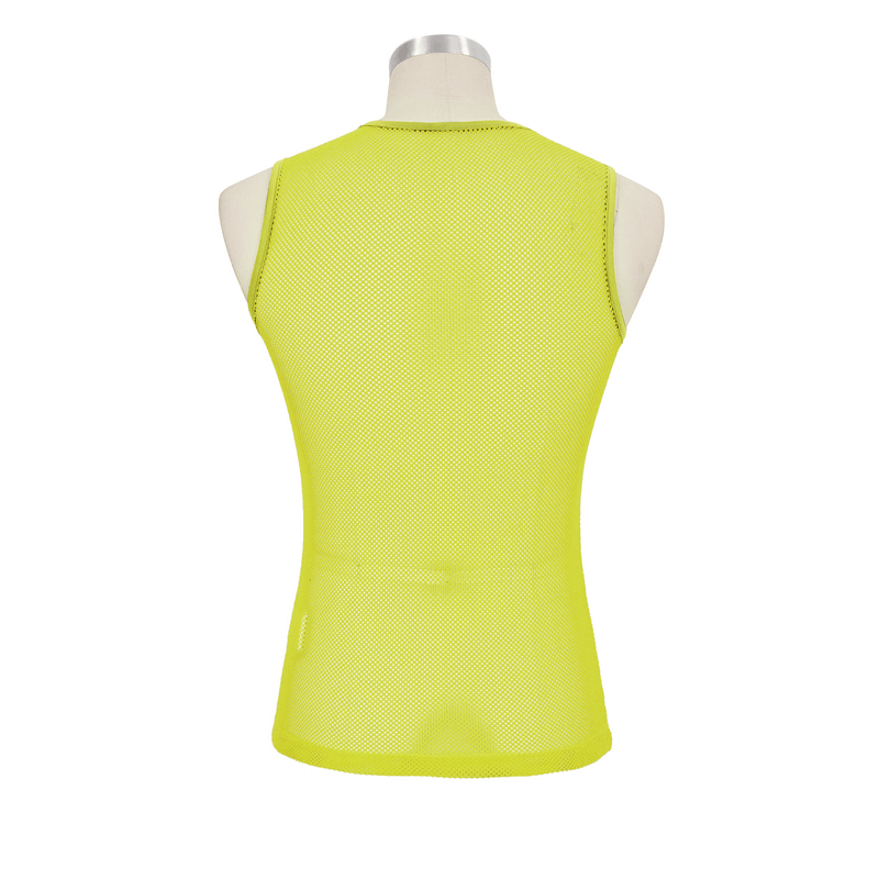 Yellow Men's Sleeveless Mesh Tank: Punk Round Neck Top