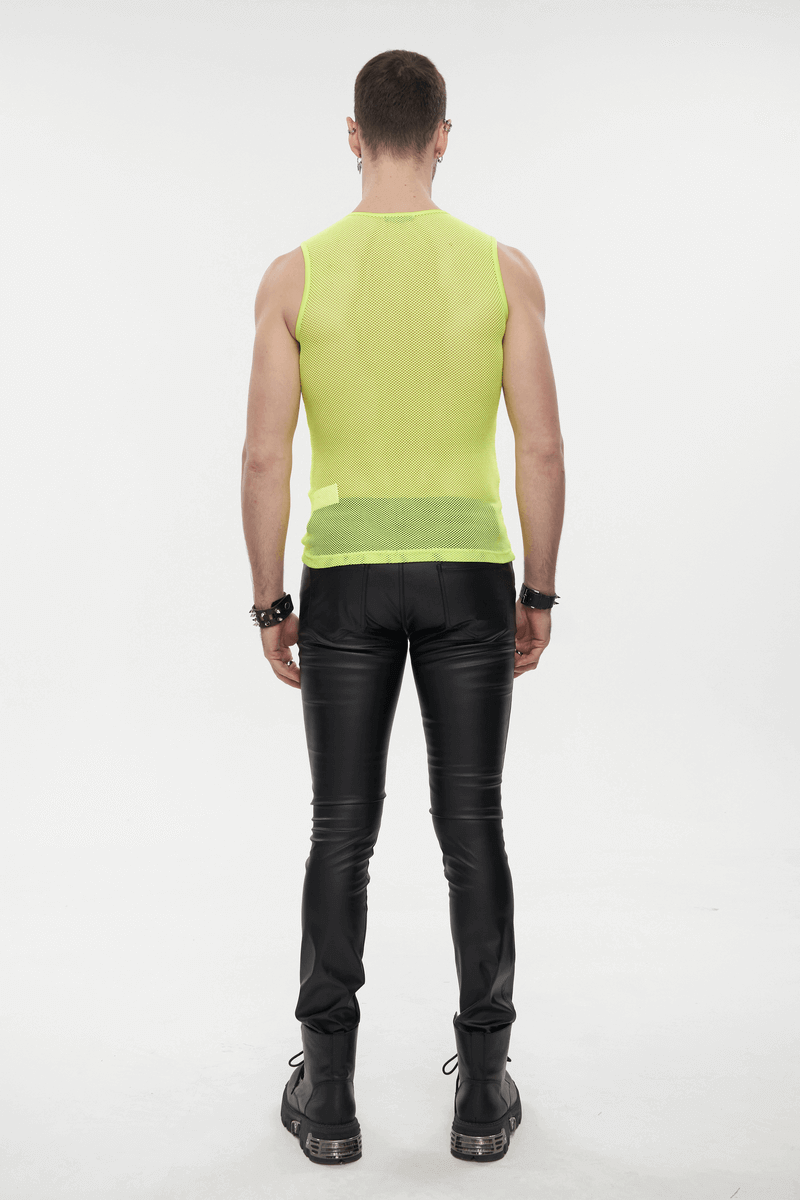 Yellow Men's Sleeveless Mesh Tank: Punk Round Neck Top
