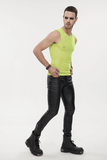 Yellow Men's Sleeveless Mesh Tank: Punk Round Neck Top