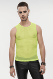 Yellow Men's Sleeveless Mesh Tank: Punk Round Neck Top
