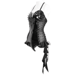 Zip-Front Bodysuit in Sleek Black Vinyl with Lace-Up Detail