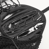 Zip-Front Bodysuit in Sleek Black Vinyl with Lace-Up Detail
