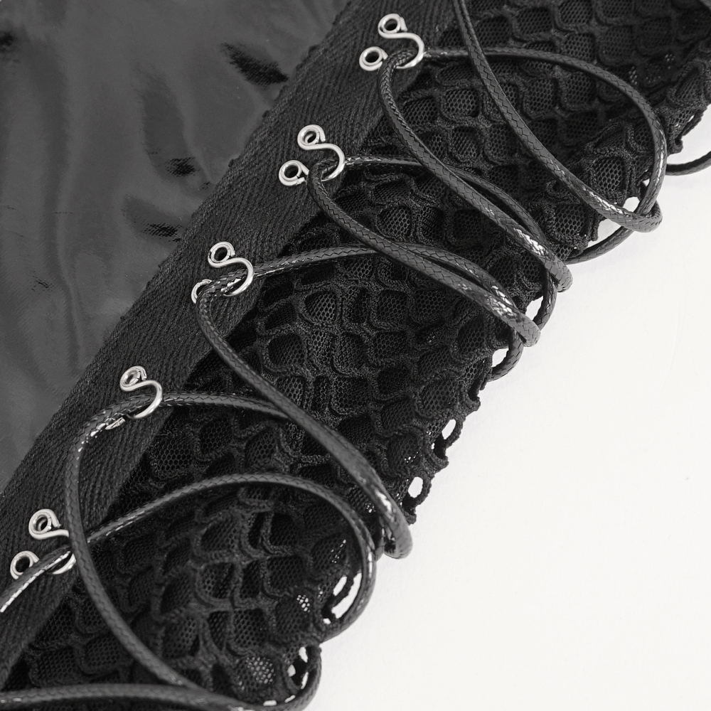 Zip-Front Bodysuit in Sleek Black Vinyl with Lace-Up Detail