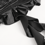 Zip-Front Bodysuit in Sleek Black Vinyl with Lace-Up Detail