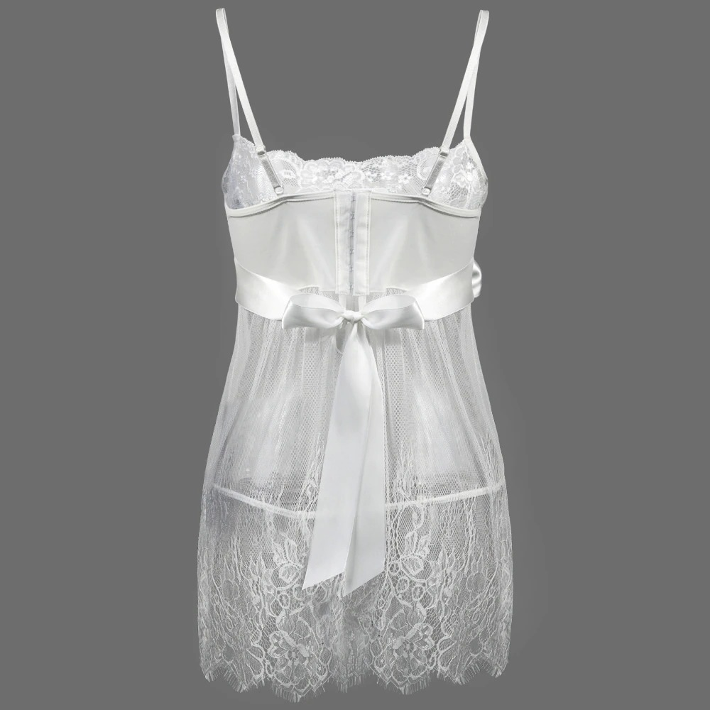 2PC Female Lace Set / Erotic Transparent Clothing With Bows / Sexy Women's G-Strings - EVE's SECRETS