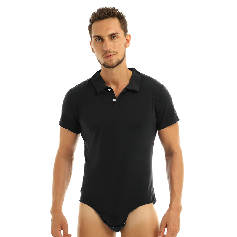 Adult Men's Lover Turn-Down Collar Bodysuit / Bulge Pouch Jockstraps Romper - EVE's SECRETS