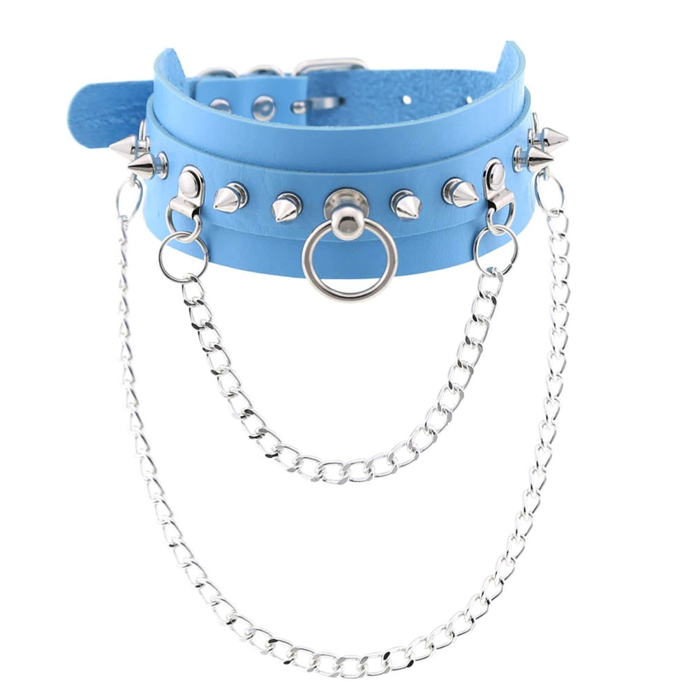 Adjustable Studded Choker with Two Chains / Sexy BDSM Collars - EVE's SECRETS