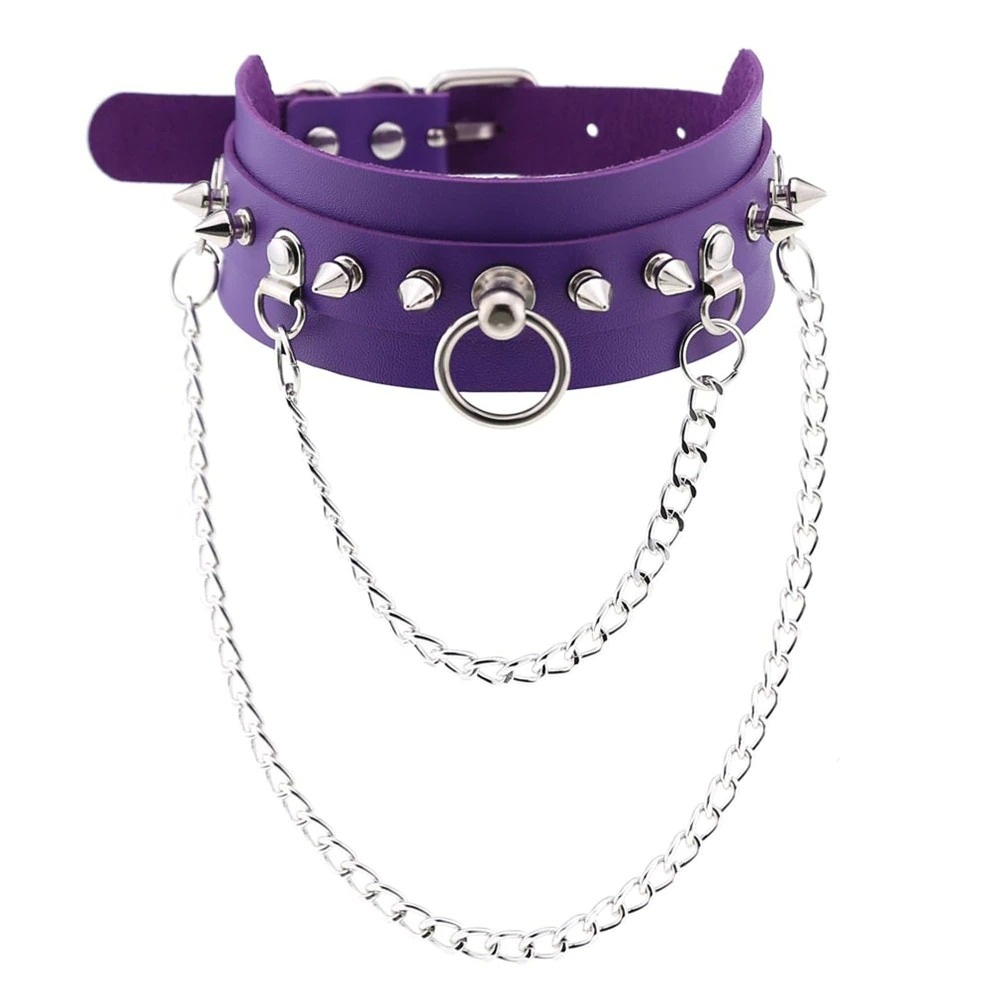 Adjustable Studded Choker with Two Chains / Sexy BDSM Collars - EVE's SECRETS