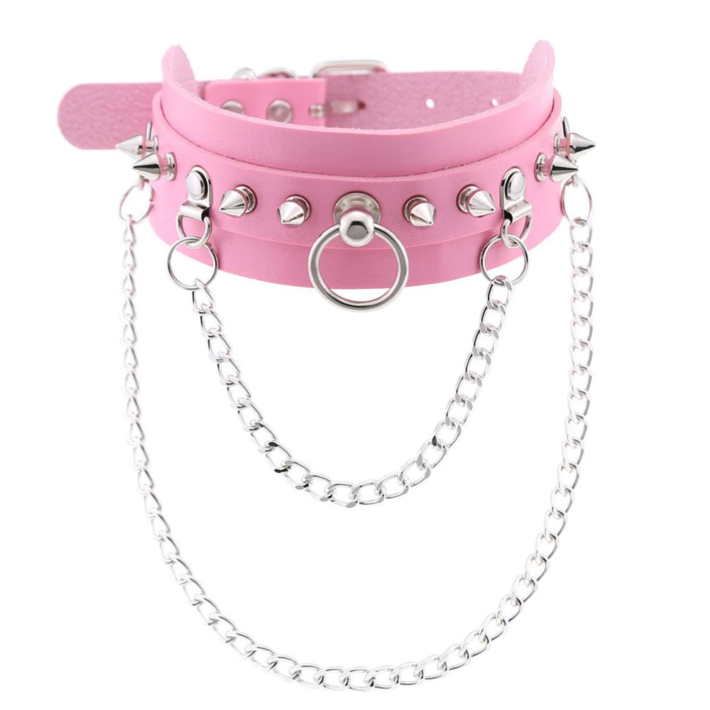 Adjustable Studded Choker with Two Chains / Sexy BDSM Collars - EVE's SECRETS