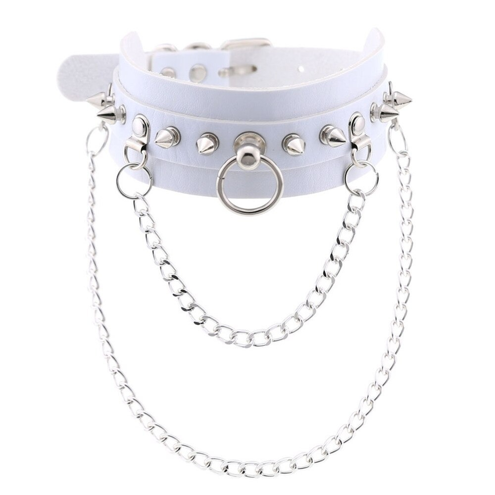 Adjustable Studded Choker with Two Chains / Sexy BDSM Collars - EVE's SECRETS