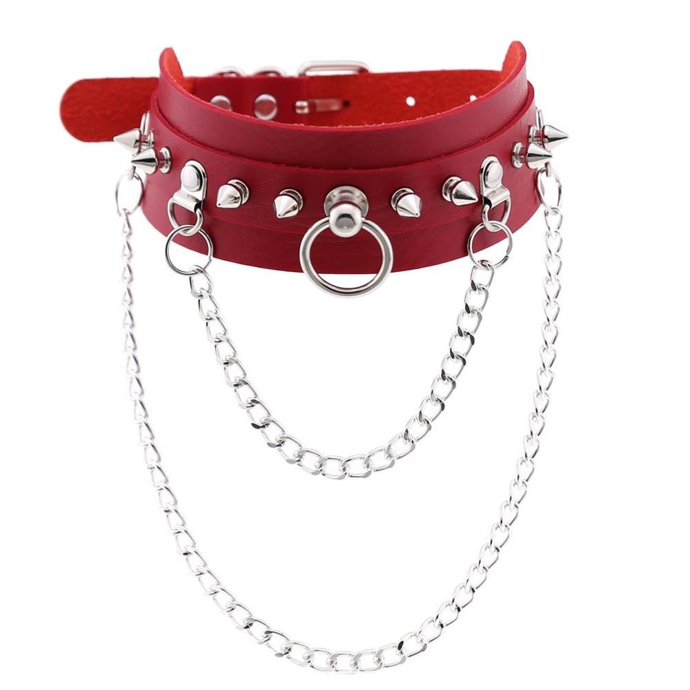 Adjustable Studded Choker with Two Chains / Sexy BDSM Collars - EVE's SECRETS
