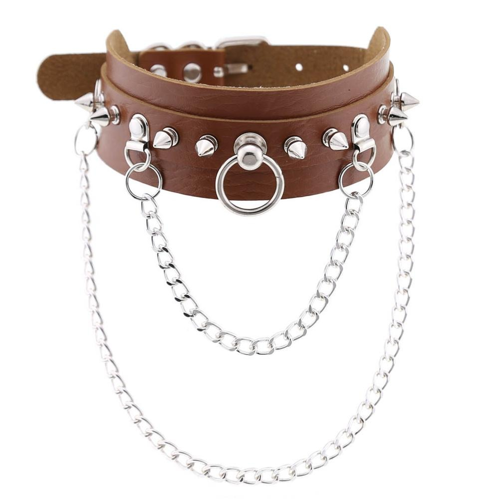 Adjustable Studded Choker with Two Chains / Sexy BDSM Collars - EVE's SECRETS