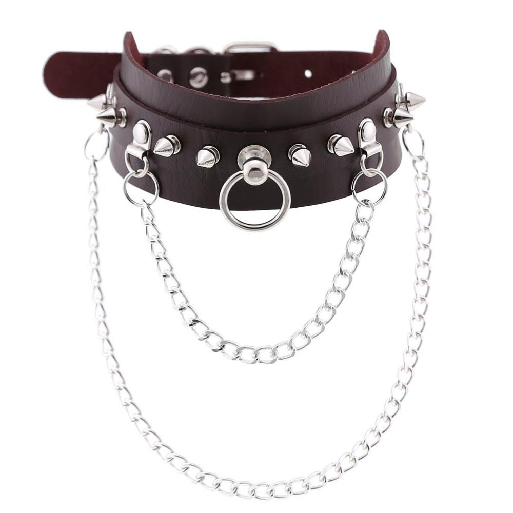 Adjustable Studded Choker with Two Chains / Sexy BDSM Collars - EVE's SECRETS