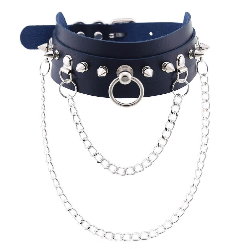 Adjustable Studded Choker with Two Chains / Sexy BDSM Collars - EVE's SECRETS