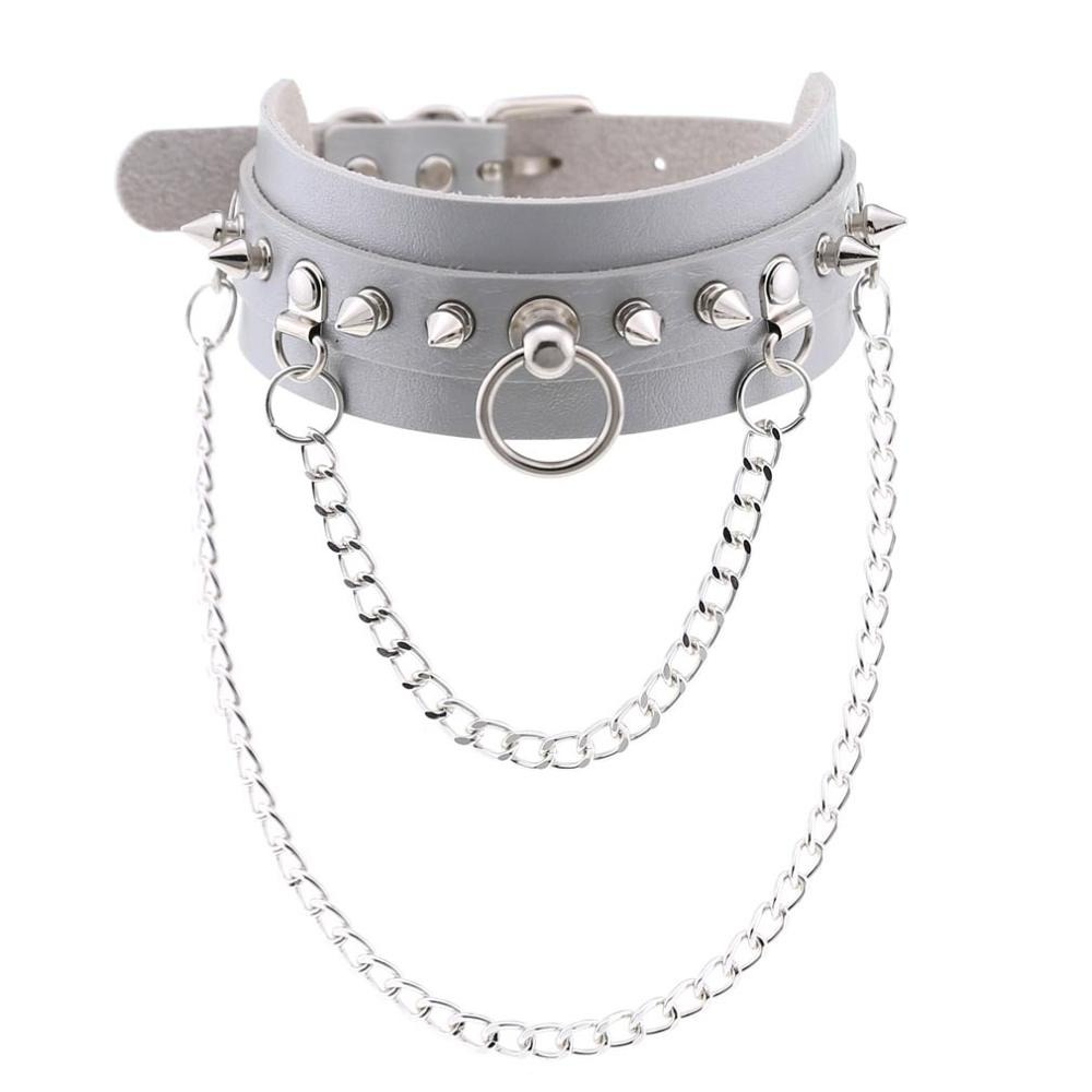 Adjustable Studded Choker with Two Chains / Sexy BDSM Collars - EVE's SECRETS