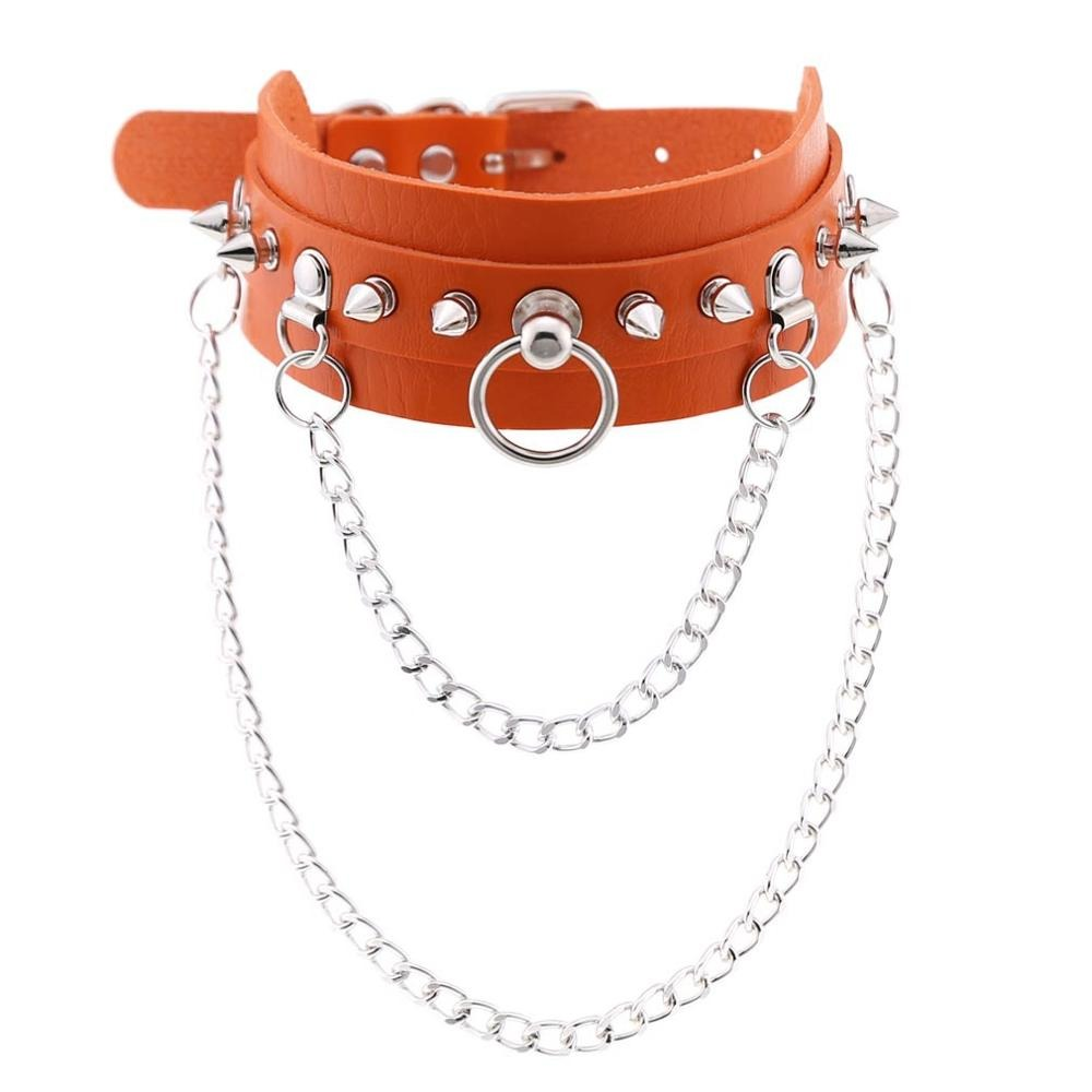 Adjustable Studded Choker with Two Chains / Sexy BDSM Collars - EVE's SECRETS
