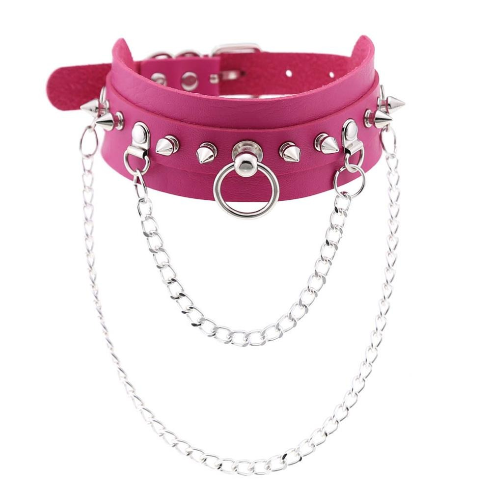 Adjustable Studded Choker with Two Chains / Sexy BDSM Collars - EVE's SECRETS