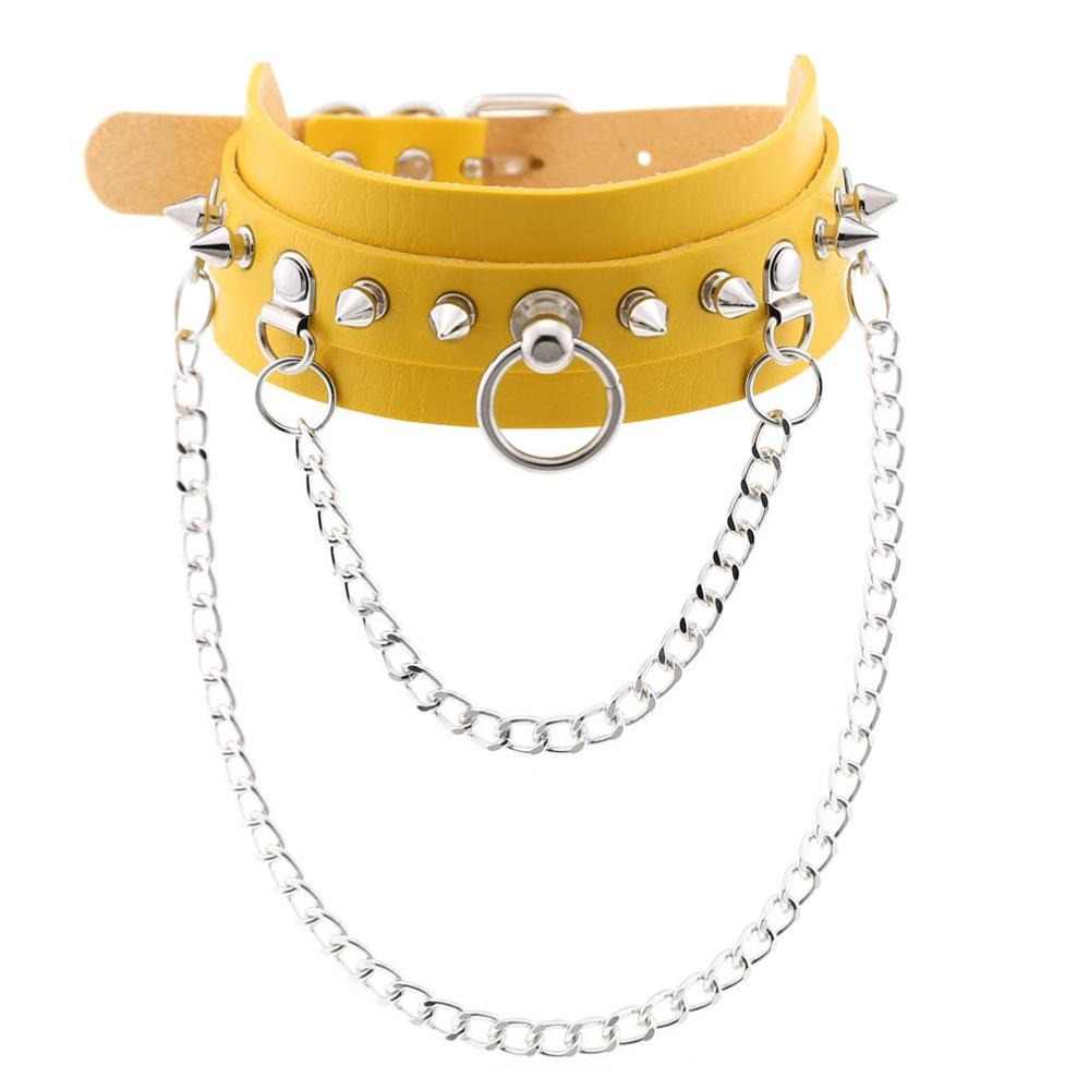 Adjustable Studded Choker with Two Chains / Sexy BDSM Collars - EVE's SECRETS