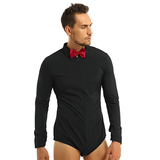 Adult Men's Modern Slim Fit Dancewear / Bodysuit Shirt with Bowtie Turn-down Collar and Front Zipper - EVE's SECRETS
