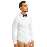 Adult Men's Modern Slim Fit Dancewear / Bodysuit Shirt with Bowtie Turn-down Collar and Front Zipper - EVE's SECRETS