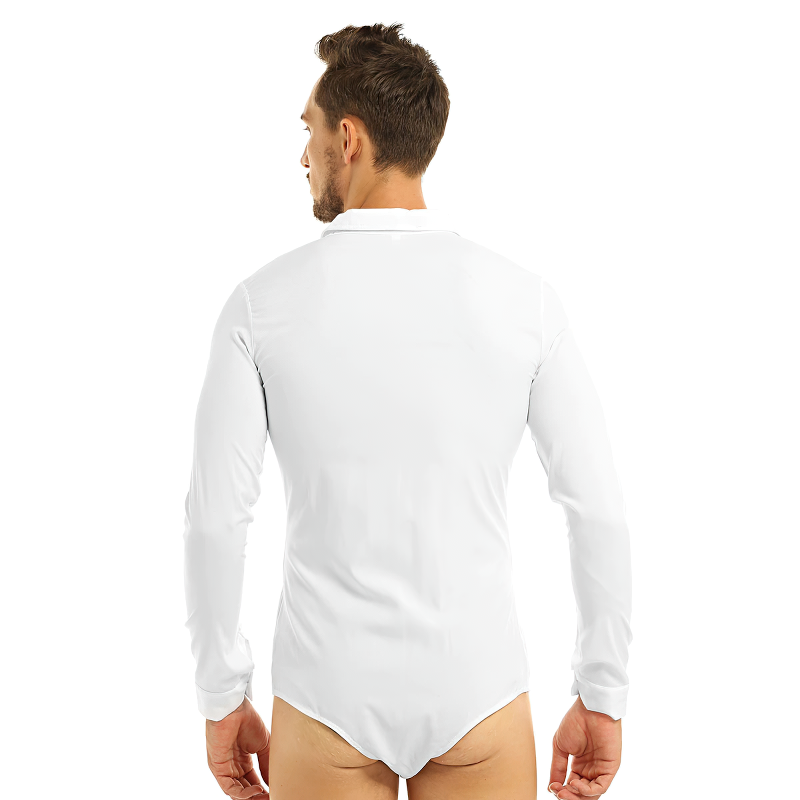 Adult Men's Modern Slim Fit Dancewear / Bodysuit Shirt with Bowtie Turn-down Collar and Front Zipper - EVE's SECRETS