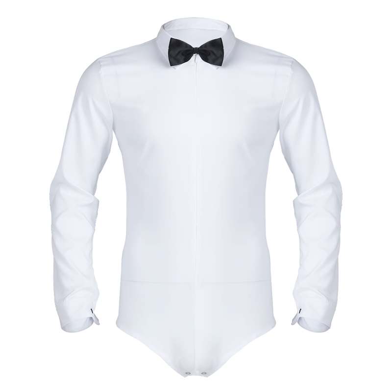 Adult Men's Modern Slim Fit Dancewear / Bodysuit Shirt with Bowtie Turn-down Collar and Front Zipper - EVE's SECRETS