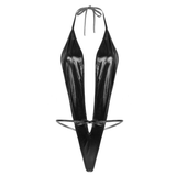 Bodys féminins brillants pour adultes / Lingerie sexy effet mouillé avec lacets