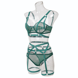 Bandage Transparent Erotic Underwear of 3 Piece / Women's Intimate Set of Bra, Briefs & Garters - EVE's SECRETS