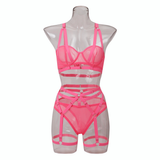 Bandage Transparent Erotic Underwear of 3 Piece / Women's Intimate Set of Bra, Briefs & Garters - EVE's SECRETS