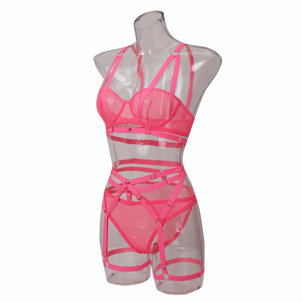 Bandage Transparent Erotic Underwear of 3 Piece / Women's Intimate Set of Bra, Briefs & Garters - EVE's SECRETS