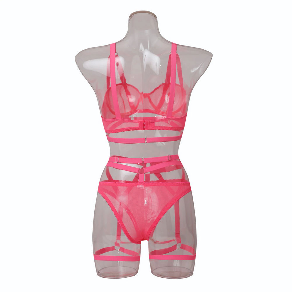 Bandage Transparent Erotic Underwear of 3 Piece / Women's Intimate Set of Bra, Briefs & Garters - EVE's SECRETS