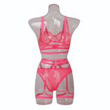 Bandage Transparent Erotic Underwear of 3 Piece / Women's Intimate Set of Bra, Briefs & Garters - EVE's SECRETS