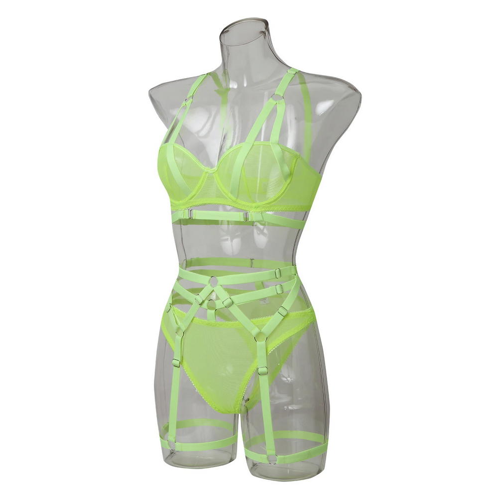 Bandage Transparent Erotic Underwear of 3 Piece / Women's Intimate Set of Bra, Briefs & Garters - EVE's SECRETS